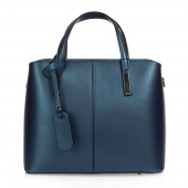 Geanta dama din piele naturala DiAmanti Melania Blu Metallico